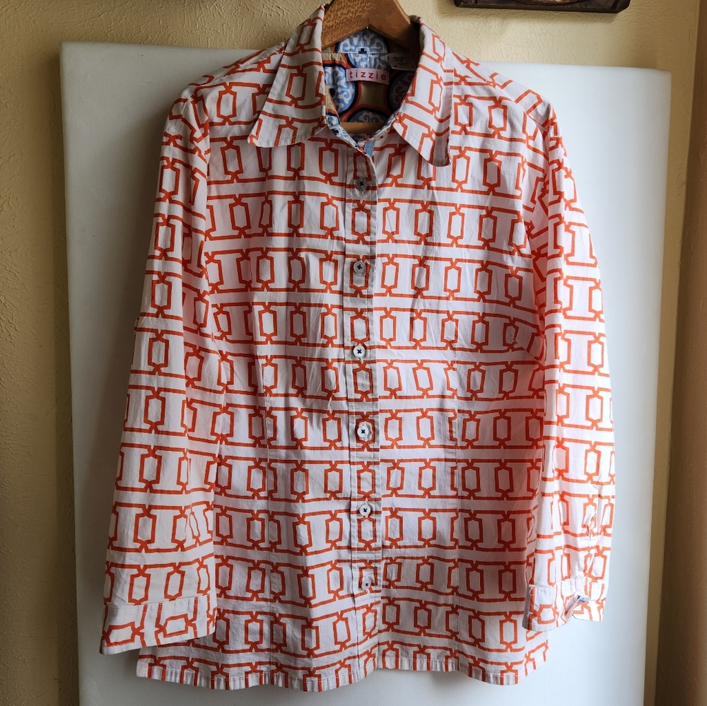 Orange Geometric Button Down Shirt